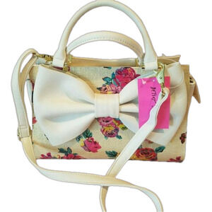 Betsey Johnson White Floral Satchel with Bow
